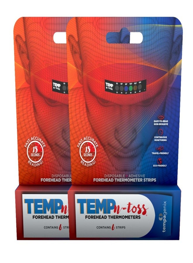 TEMPN-TOSS Fast Reading Disposable Forehead Thermometer Strips - Temp-N-Toss for Accurate & Hygienic Adult Temperature Measurement - Easy to Use and Reliable Single-Use Fever Indicator (12) - Image 1