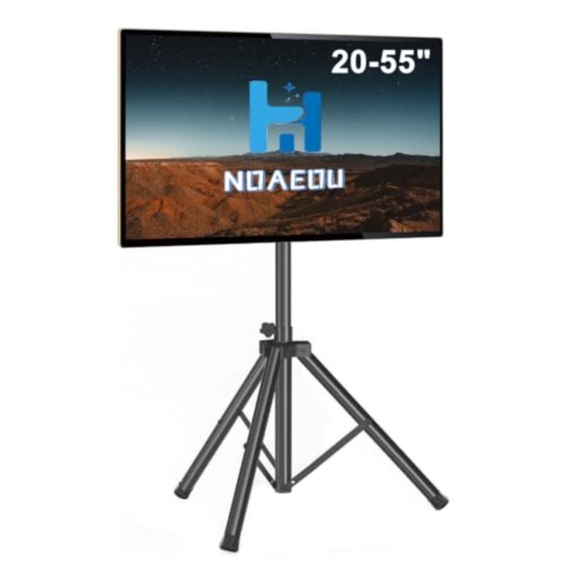 حامل تلفزيون ثلاثي القوائم مقاس 20-55 بوصة ارتفاع Adj Tilt VESA 400x400 أسود مصنوع من الفولاذ الفاخر للشاشات المنحنية المسطحة. يمتد العمود من 41 إلى 68 بوصة. طيات المدمجة. حامل تلفزيون ثلاثي القوائم محمول بإمالة ±15 درجة - Image 1
