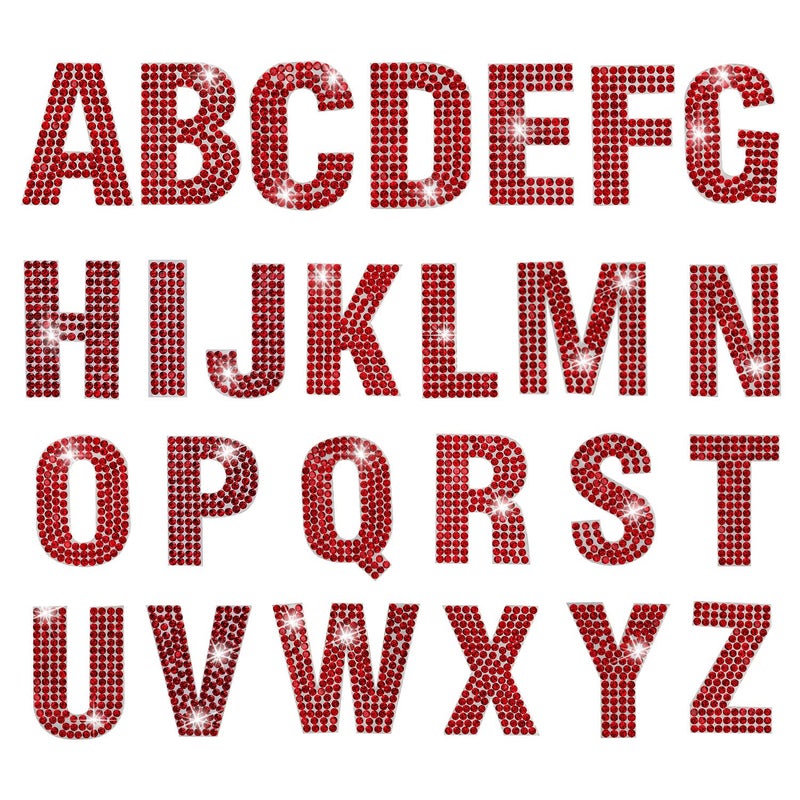 PRATIQUE Glitter Rhinestone Alphabet Letter Stickers 26 Letters Selfadhesive Stickers for DIY Art and Craft Red