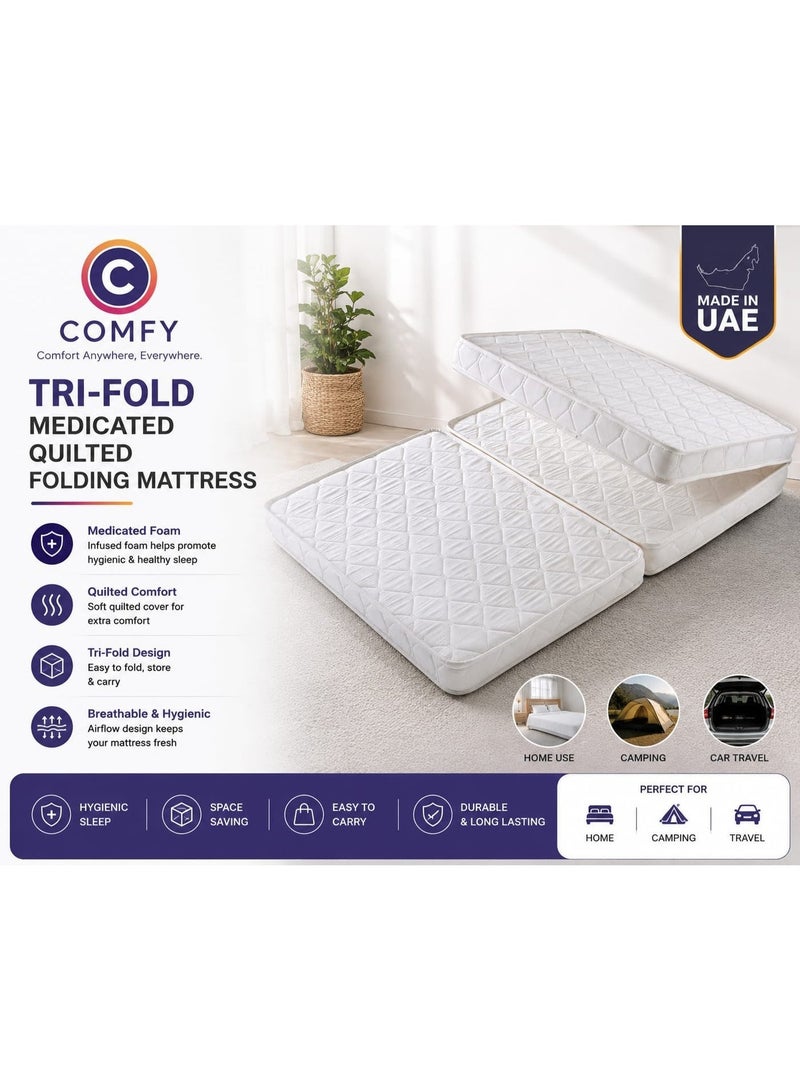 COMFY SEMI MEDICATED TRI FOLD PORTABLE MATTRESS WHITE 180 X 90 X 7 CM, Thickness 7 cm - Image 2