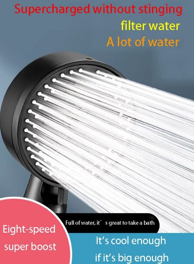 Ocean Household black eight-speed supercharged shower head, shower head 1.5 meters hose, silicone water outlet, thickened ABS material, resistant to falling and scalding - Image 5