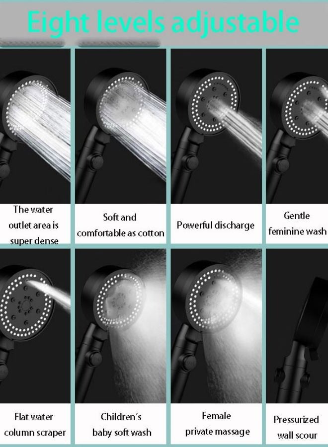 Ocean Household black eight-speed supercharged shower head, shower head 1.5 meters hose, silicone water outlet, thickened ABS material, resistant to falling and scalding - Image 4