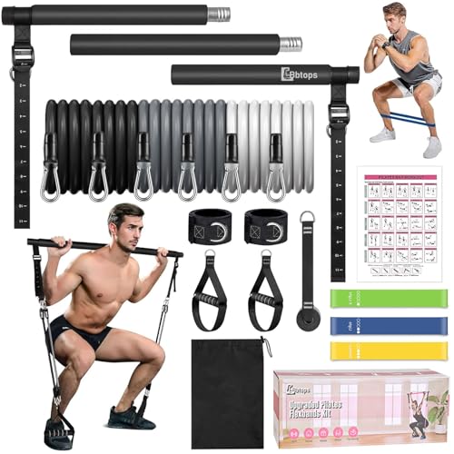 Pilates Bar Kit with Resistance Bands Upgraded Multifunctional Screw Yoga Pilates Bar with Metal Adjustment Buckle Portable Home Gym Pilates Bar for Women Men Full Body Workout Equipment Black
