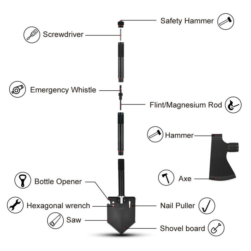 Iunio Survival Shovel Multitool With Axe  Camping Shovel Hatchet  Tactical Shovel  Folding With Carrying Bag For Camping  Hiking  Backpacking  Entrenching  Car Emergency - Image 3