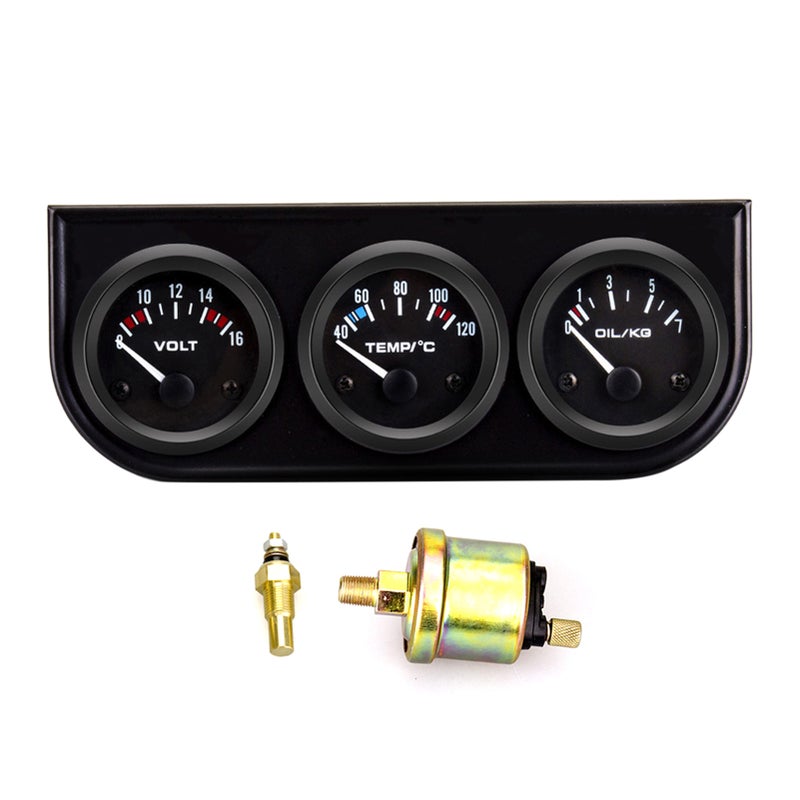 Triple Gauge Kit 2-inch(52mm) 3-in-1 Volt Meter Water Temperature Meter Oil Pressure Meter Universal for 12V Cars - Image 1