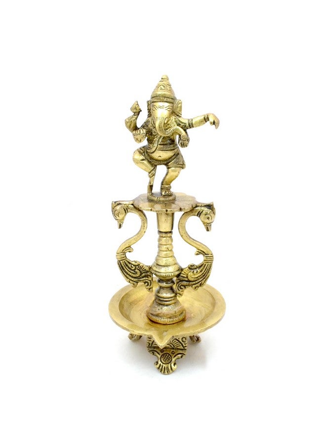 Two Moustaches Brass Dancing Ganesha Oil Diya with Base , Diyas for Puja , Ganpati Diya , House Warming Gifts , Diyas for Pooja Room , Standard , Pack of 1 - Image 1