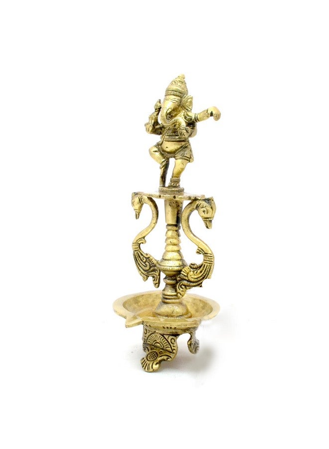 Two Moustaches Brass Dancing Ganesha Oil Diya with Base , Diyas for Puja , Ganpati Diya , House Warming Gifts , Diyas for Pooja Room , Standard , Pack of 1 - Image 3