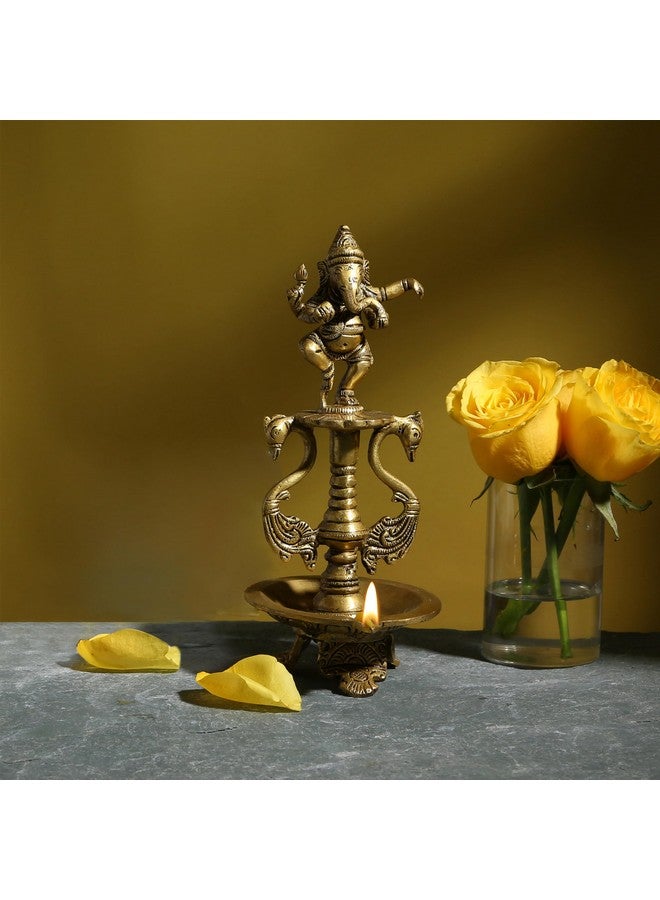 Two Moustaches Brass Dancing Ganesha Oil Diya with Base , Diyas for Puja , Ganpati Diya , House Warming Gifts , Diyas for Pooja Room , Standard , Pack of 1 - Image 2