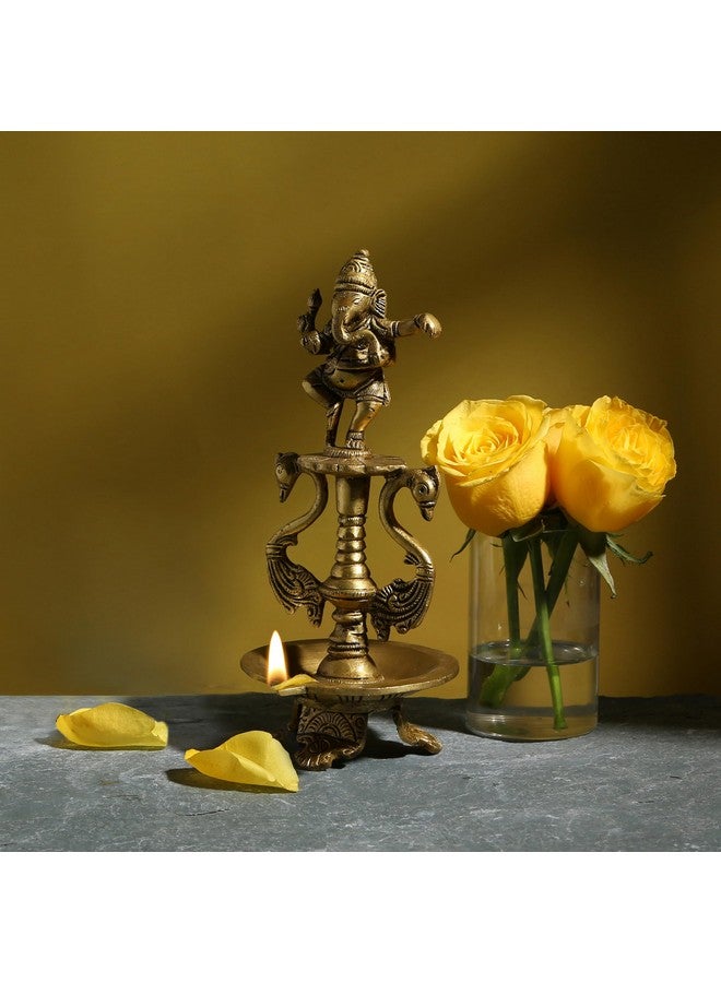 Two Moustaches Brass Dancing Ganesha Oil Diya with Base , Diyas for Puja , Ganpati Diya , House Warming Gifts , Diyas for Pooja Room , Standard , Pack of 1 - Image 5