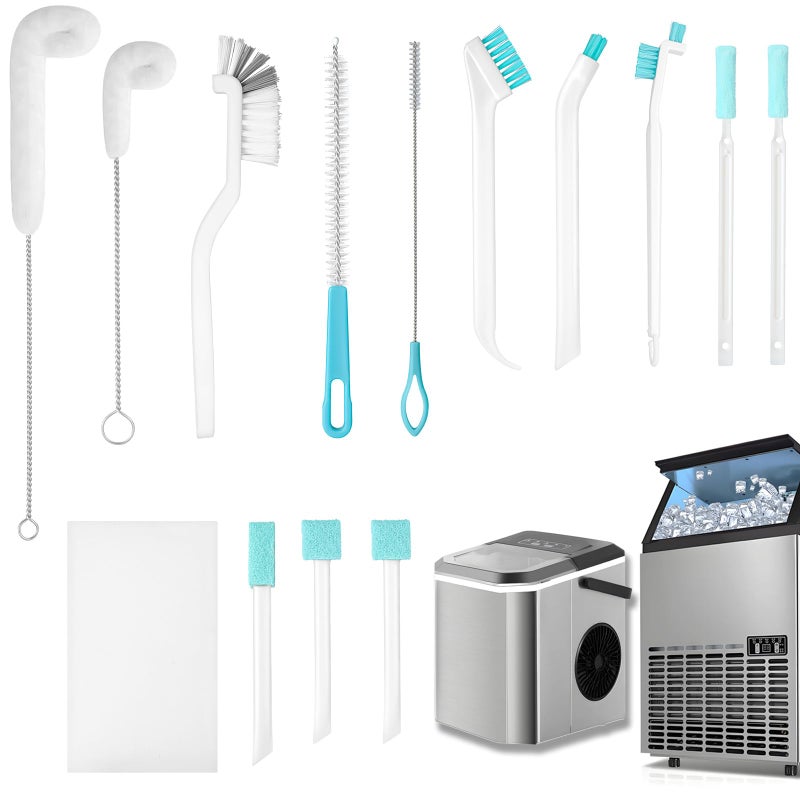 Potanro Ice Machine Cleaner Brush Sets, 14pcs Countertop Ice Maker Cleaner Tools, Gap Crevice Cleaning Brushes Tools Small Spaces, Scrub Sponge, Thin Brush for Cleaning Window Track, Straw, Bottle - Image 1