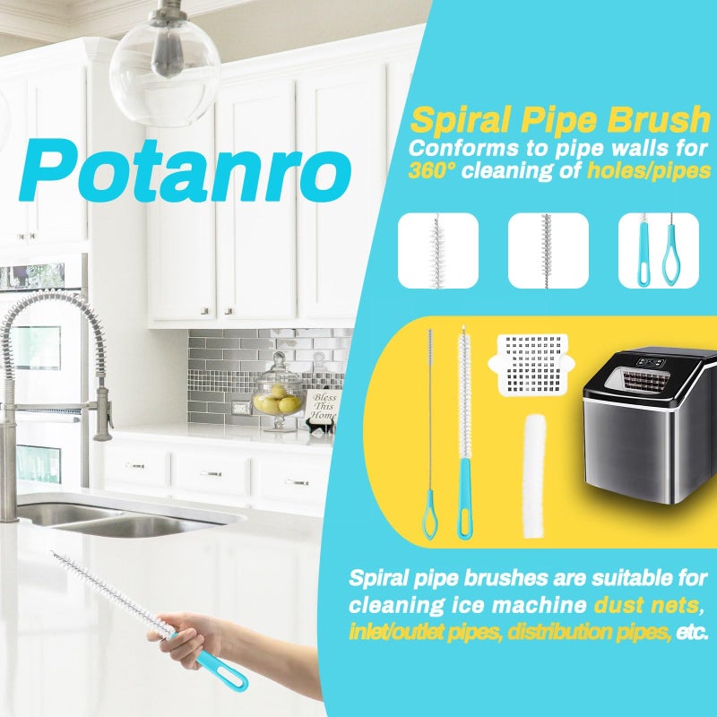 Potanro Ice Machine Cleaner Brush Sets, 14pcs Countertop Ice Maker Cleaner Tools, Gap Crevice Cleaning Brushes Tools Small Spaces, Scrub Sponge, Thin Brush for Cleaning Window Track, Straw, Bottle - Image 4