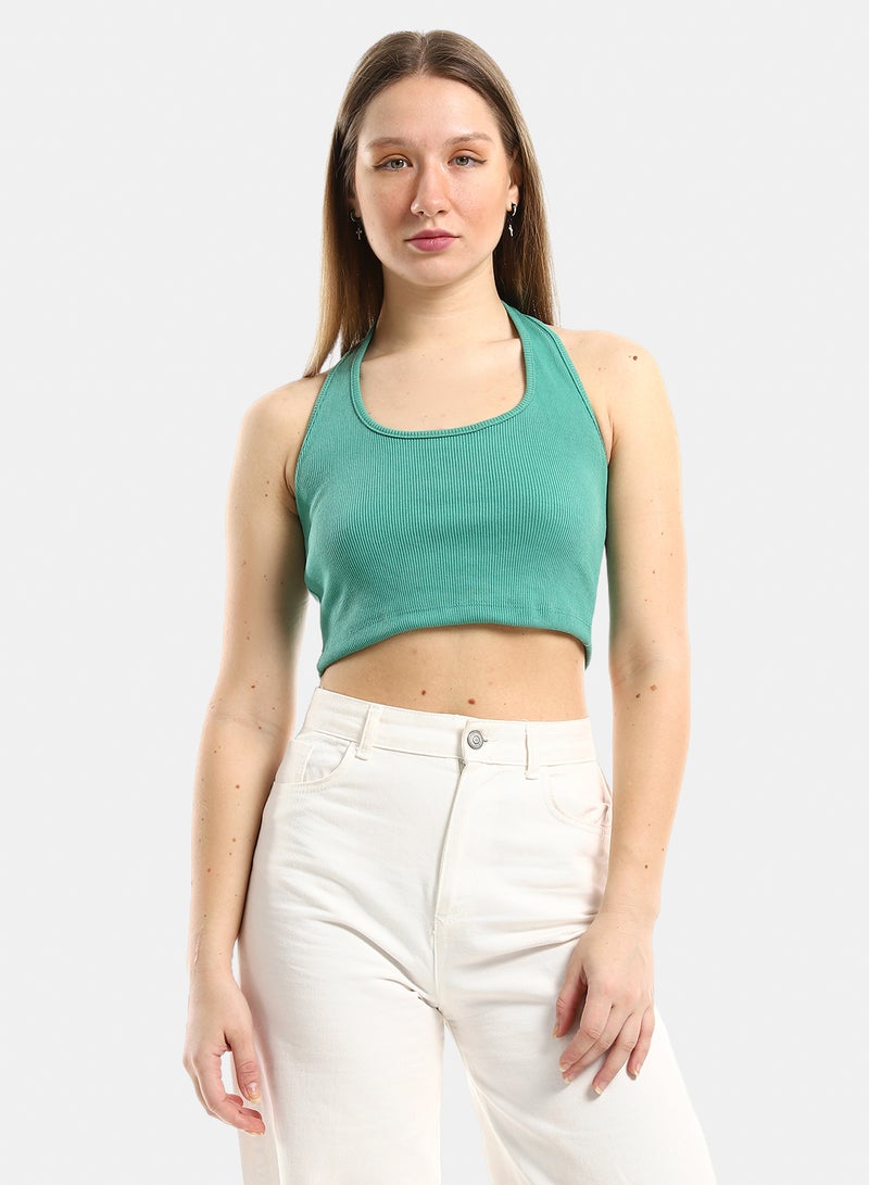 belle Halter Ribbed Slip On Crop Top - Image 1