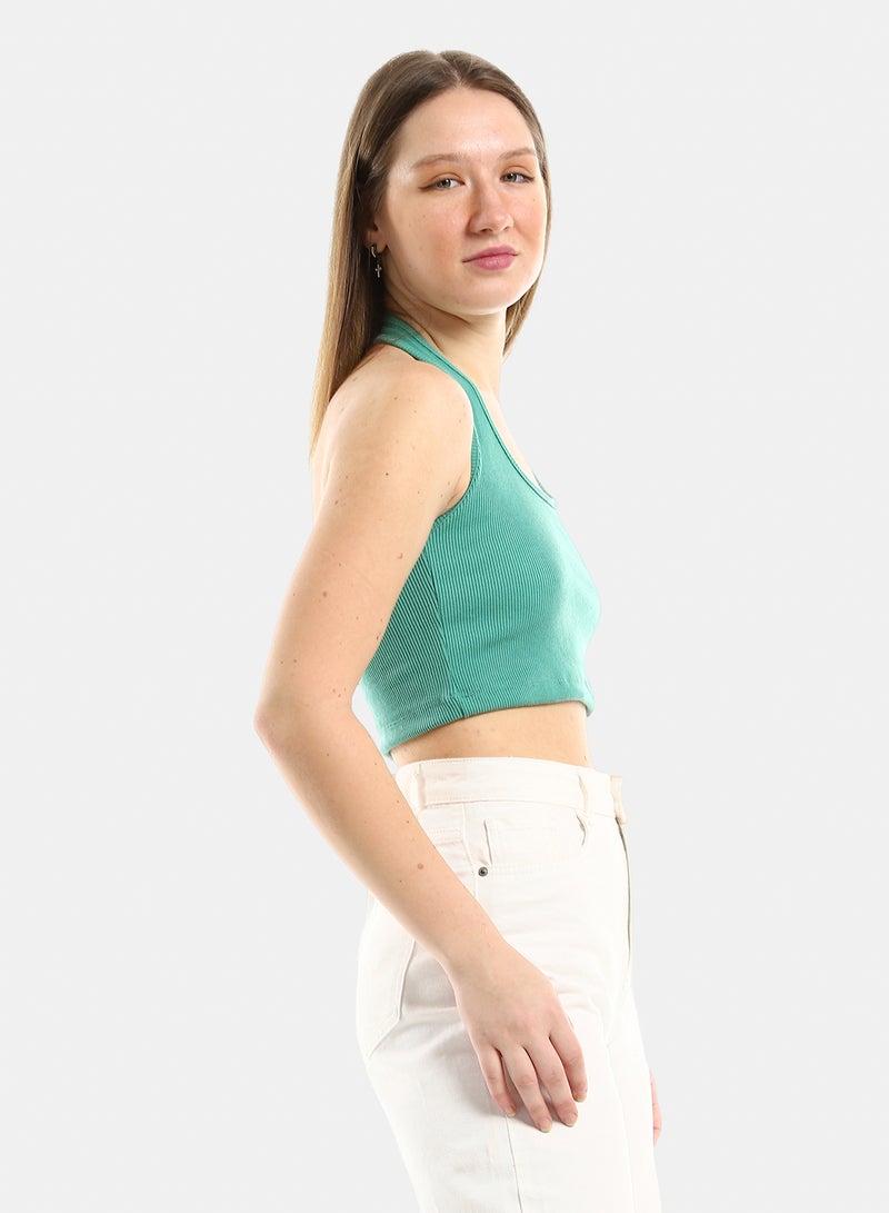 belle Halter Ribbed Slip On Crop Top - Image 2