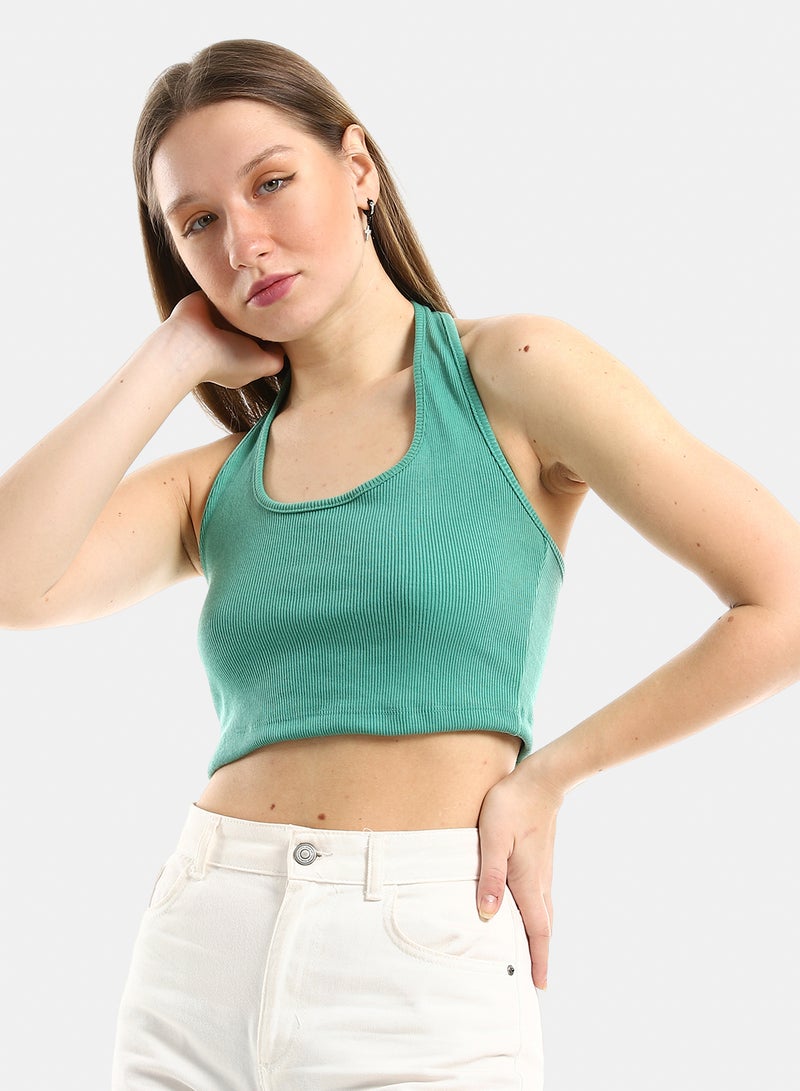 belle Halter Ribbed Slip On Crop Top - Image 4
