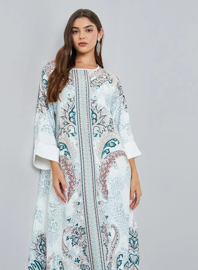 Styli Printed Rhinestone Embellished A-Line Jalabiya