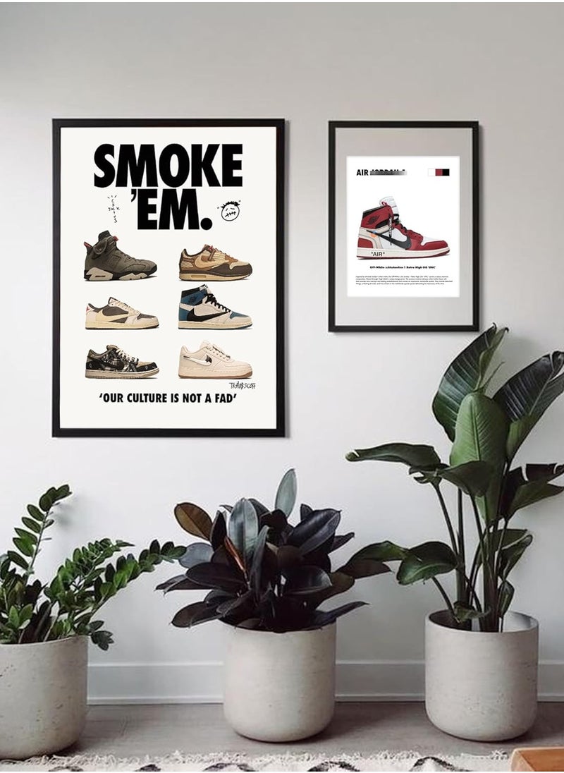 Today Idea - Sneaker Poster Unframed Michael Jordan & Travis Scott Poster - Hypebeast Room Decor Shoes for Boys Guys Men Room - Wall Art Décor Aesthetic Cool Poster Shoes Painting 12x16 inch (Pack of 2) - Image 1