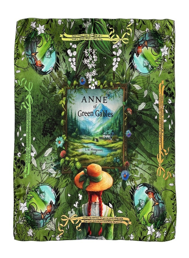 Universal Zone Anne of Green Gables by L.M. Montgomery Square Satin Scarf. Neck Scarf, Headscarf, Bag Scarf, Shawl. Bookish Gift, Green Scarf - Image 1