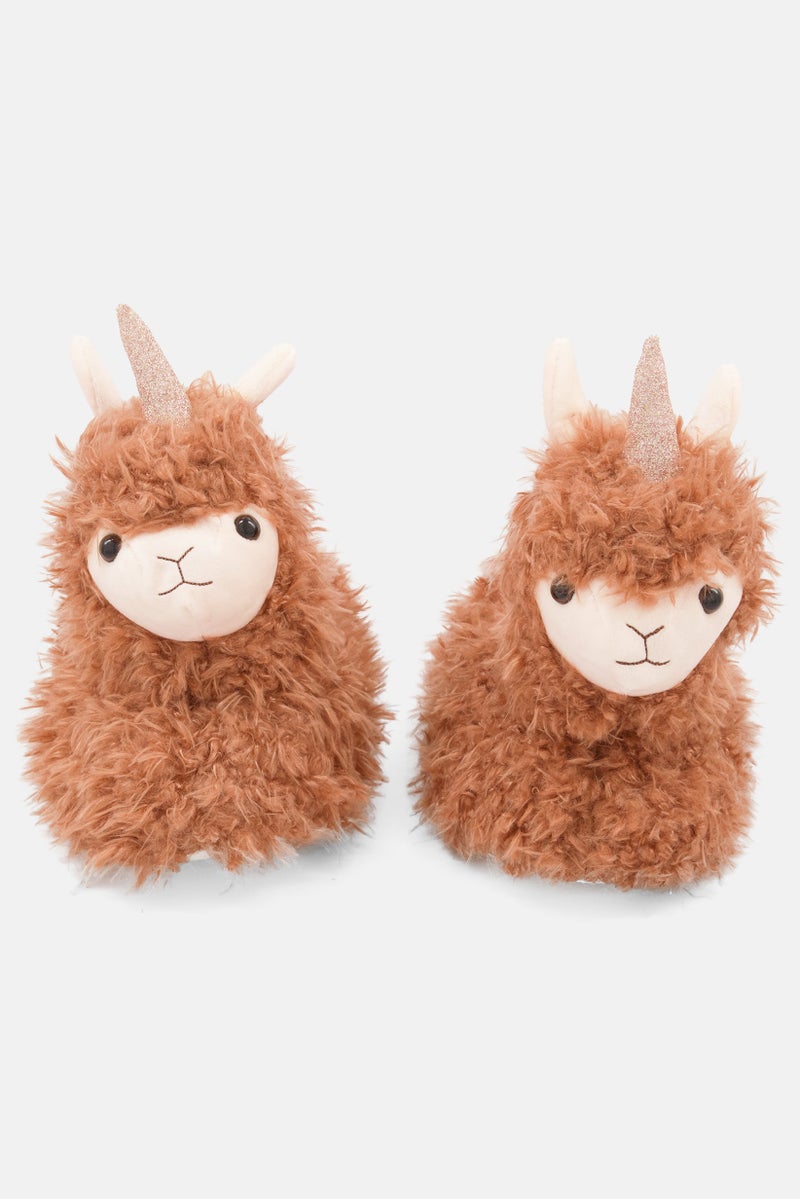 Loungeable Women Slip On Faux Fur Home Slippers, Brown Combo - Image 3