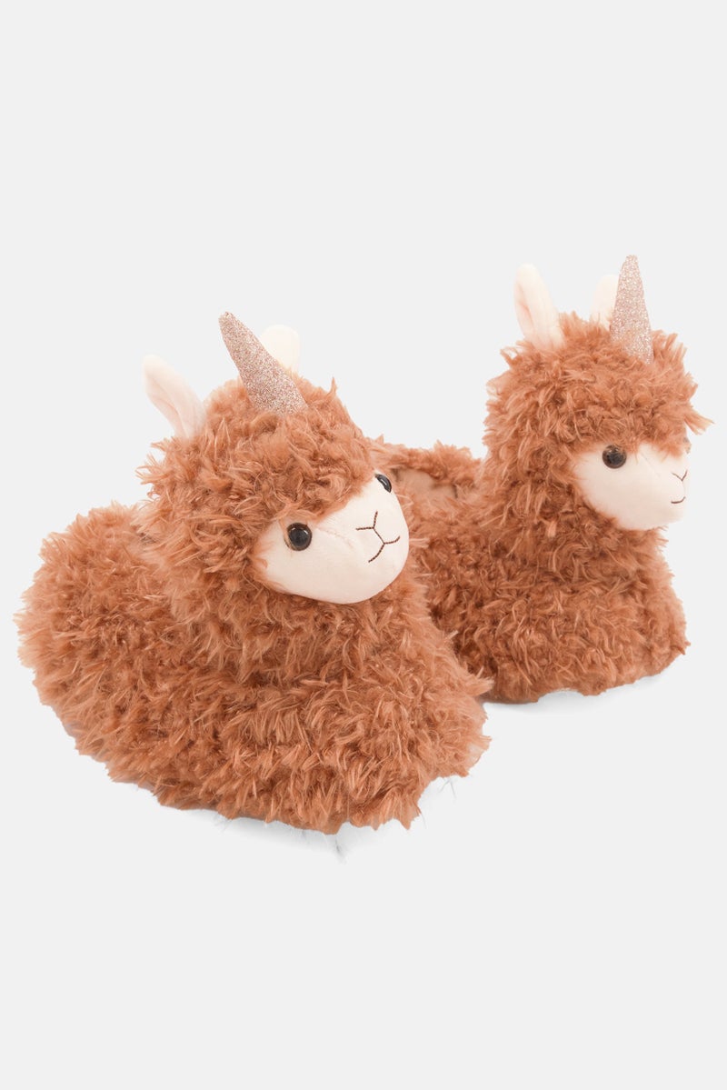 Loungeable Women Slip On Faux Fur Home Slippers, Brown Combo - Image 1