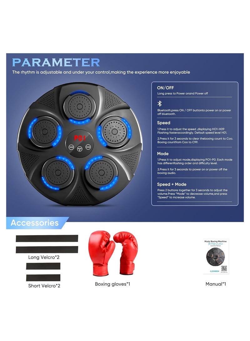 SOLARAE Smart Bluetooth Music Boxing Machine with Gloves - Wall-Mounted Target for Home Workouts, Suitable for Adults and Kids, Perfect for Indoor and Gym Use. - Image 4