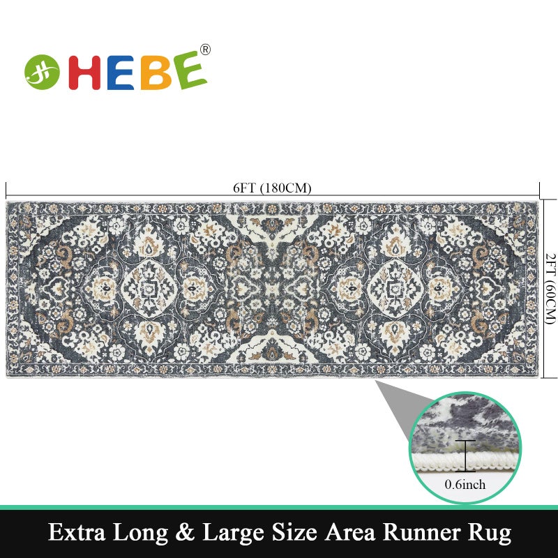 HEBE RUGS HEBE Hallway Runner Rug 2'x6' Washable Vintage Distressed Area Rugs Non Slip Laundry Rug Runner Boho Floor Carpet Runners for Hallways Entryway Laundry Room Kitchen Bathroom - Image 3