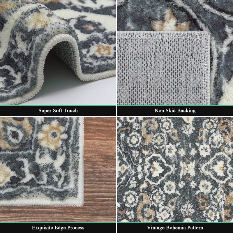 HEBE RUGS HEBE Hallway Runner Rug 2'x6' Washable Vintage Distressed Area Rugs Non Slip Laundry Rug Runner Boho Floor Carpet Runners for Hallways Entryway Laundry Room Kitchen Bathroom - Image 5