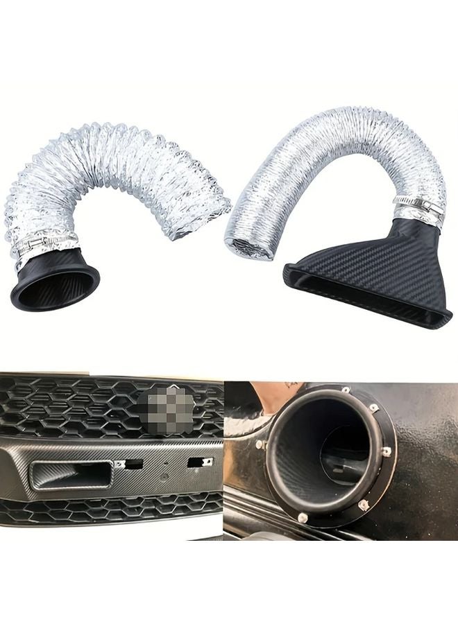 Round Car Front Bumper Air Intake Vortex Turbocharger Inlet Kit ABS Turbine Funnel Carbon Fiber Look - Image 2