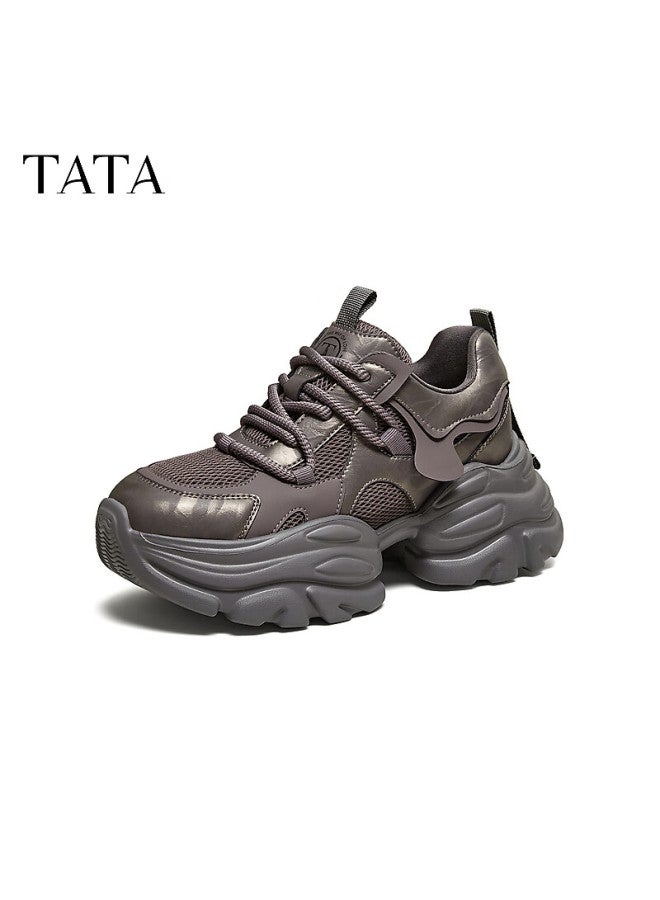 Tata Women's  New Plush Dad Sneakers Fashion Casual Thick Sole Purple Gray (single Lining) Size 36 - Image 1