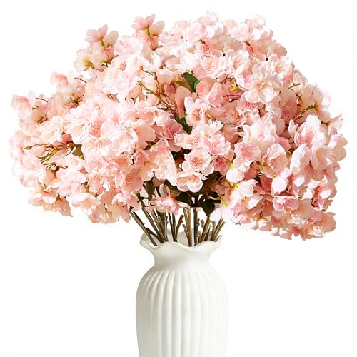AWARDSEN 6 PCS Artificial Cherry Blossom Branches Silk Fake Cherry Blossom Flowers Stems Arrangement for Home Decor Bedroom Table Vase Wedding Centerpieces Spring Decor - Image 1
