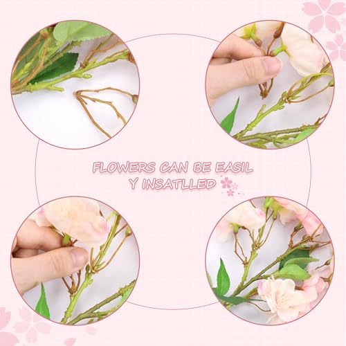 AWARDSEN 6 PCS Artificial Cherry Blossom Branches Silk Fake Cherry Blossom Flowers Stems Arrangement for Home Decor Bedroom Table Vase Wedding Centerpieces Spring Decor - Image 3