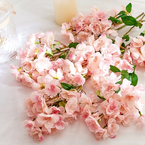 AWARDSEN 6 PCS Artificial Cherry Blossom Branches Silk Fake Cherry Blossom Flowers Stems Arrangement for Home Decor Bedroom Table Vase Wedding Centerpieces Spring Decor - Image 4