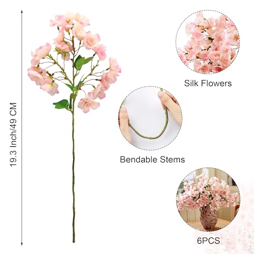 AWARDSEN 6 PCS Artificial Cherry Blossom Branches Silk Fake Cherry Blossom Flowers Stems Arrangement for Home Decor Bedroom Table Vase Wedding Centerpieces Spring Decor - Image 2
