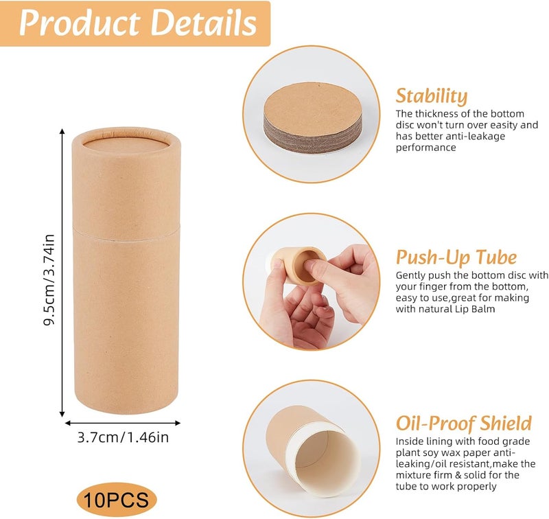 NICENEEDED 10 Pcs 2.1 oz Paperboard Deodorant Tubes, Empty Cardboard Deodorant Containers, Push-Up Style Kraft Paper Jar Tube Round Paperboard Solid Container for DIY Homemade Body Lotion Sticks - Image 2