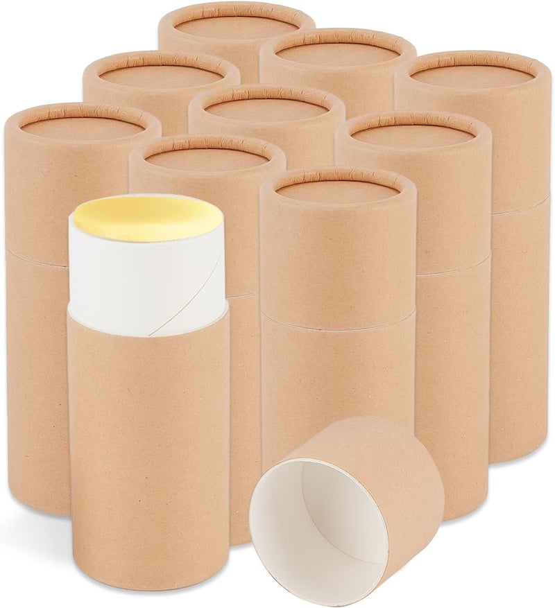 NICENEEDED 10 Pcs 2.1 oz Paperboard Deodorant Tubes, Empty Cardboard Deodorant Containers, Push-Up Style Kraft Paper Jar Tube Round Paperboard Solid Container for DIY Homemade Body Lotion Sticks - Image 1