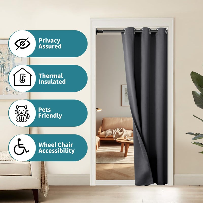 BGment Doorway Curtains for Closets Without Doors - Blackout Curtains Single Panel Thermal Insulated Privacy Grommet Hallway Drape 80 inches Long, 1 Panel, Dark Grey, 34 x 80 Inch - Image 2