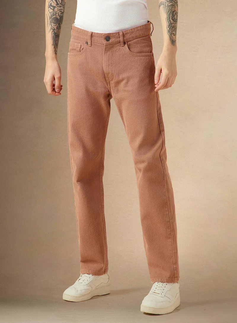 Dennis Lingo Men's Rust 100% Cotton Solid Full Length Relaxed Fit Jeans