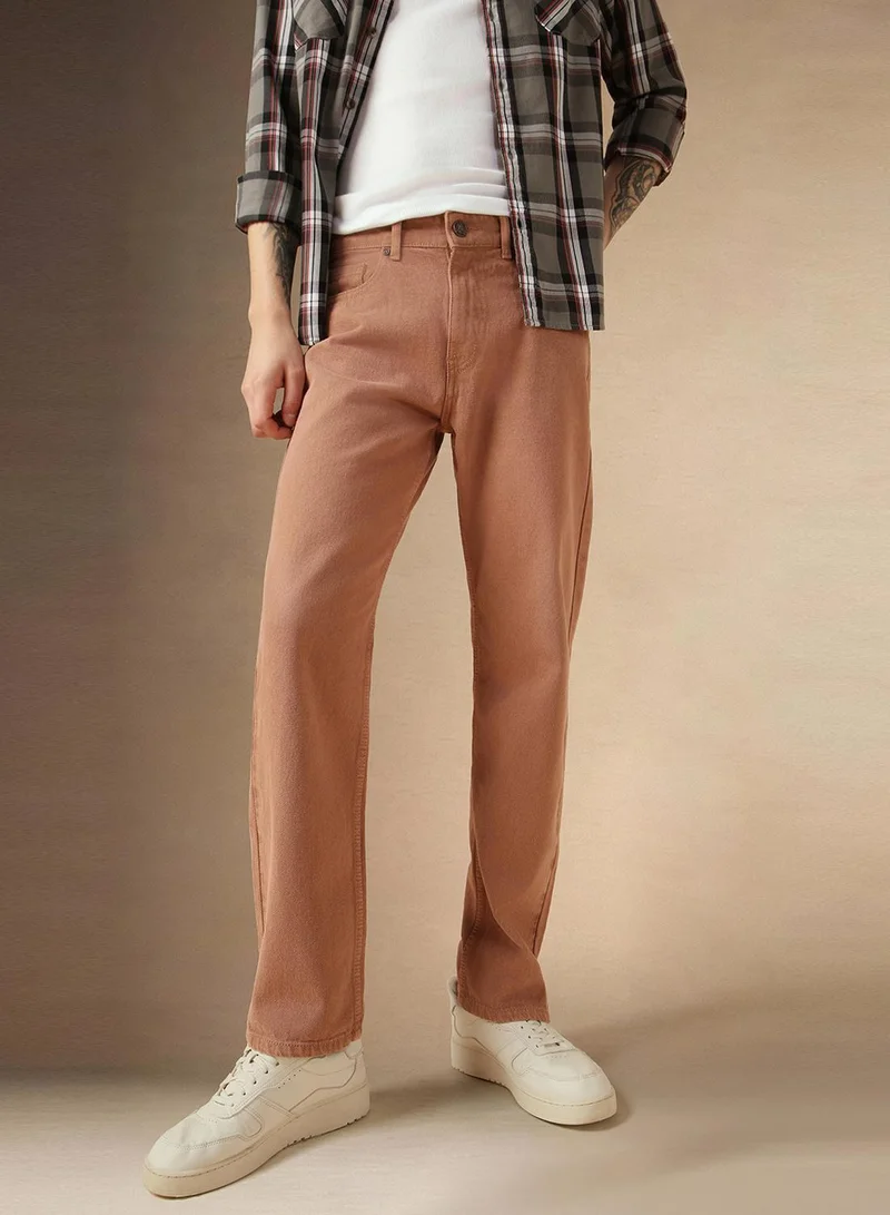 Dennis Lingo Men's Rust 100% Cotton Solid Full Length Relaxed Fit Jeans