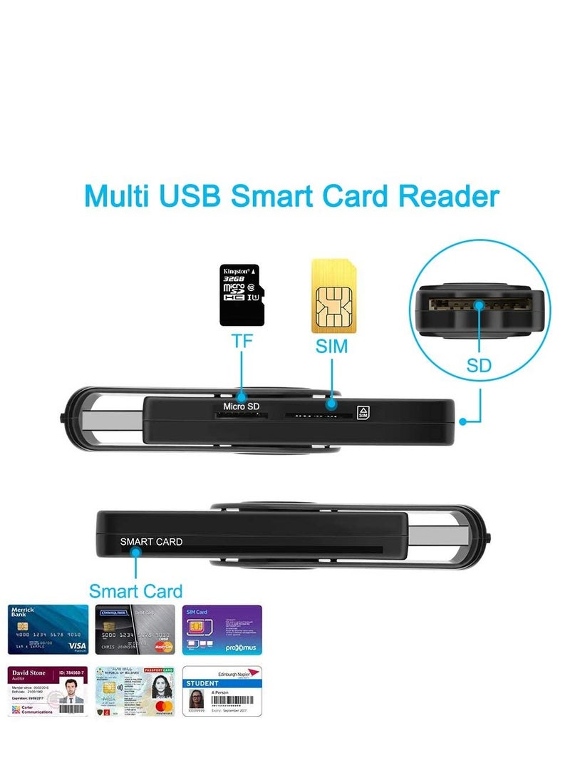 قارئ بطاقات ذكي محمول 4 في 1 - متوافق مع USB2.0 مع CAC/DOD و SD و Micro SD و SIM و MMC لنظامي ويندوز وماك ولينكس - Image 2