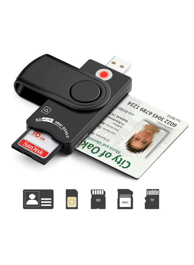 قارئ بطاقات ذكي محمول 4 في 1 - متوافق مع USB2.0 مع CAC/DOD و SD و Micro SD و SIM و MMC لنظامي ويندوز وماك ولينكس - Image 1