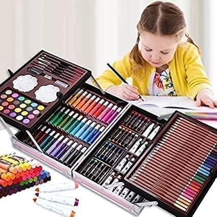 HARIRUP® 145 Pcs Sketch Pencil Drawing Kit Stationary Colour Set Crayons Oil Pastels Colour Pencil Set Watercolor Cakes Paint Brush Sharpener Eraser Art Supplies for Artist Set Kids - Image 1