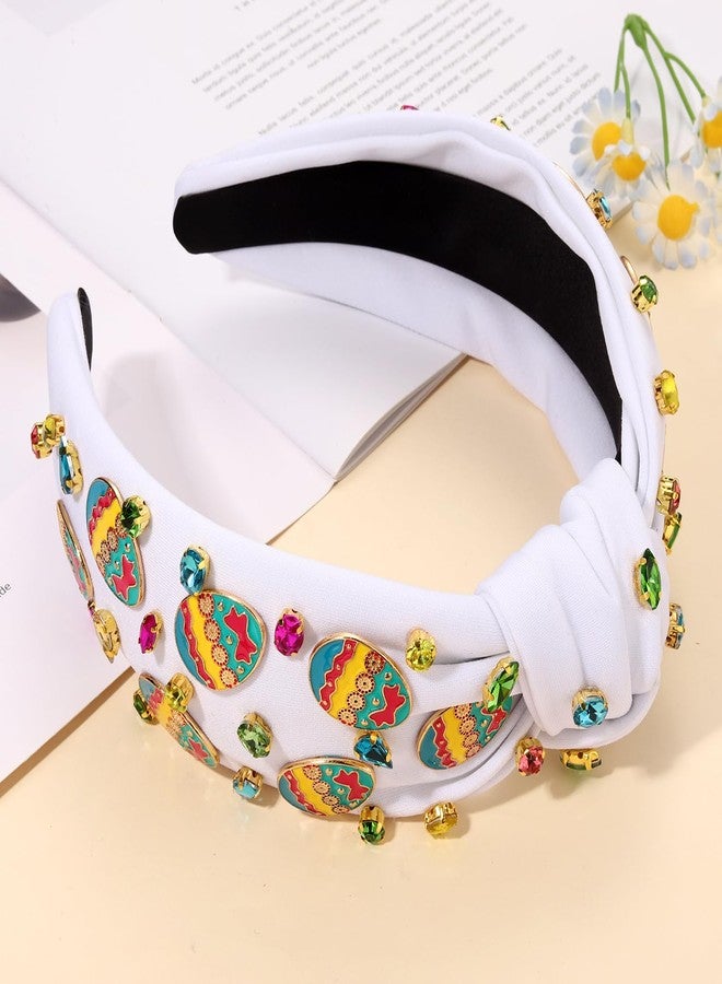 CEALXHENY Easter Headbands for Women Beaded Carrot Rabbit Bunny Headbands Colorful Happy Easter Headband White Pink Rhinestone Jeweled Knotted Headband Spring Easter Hair Accessories Gifts (Easter Egg A) - Image 4