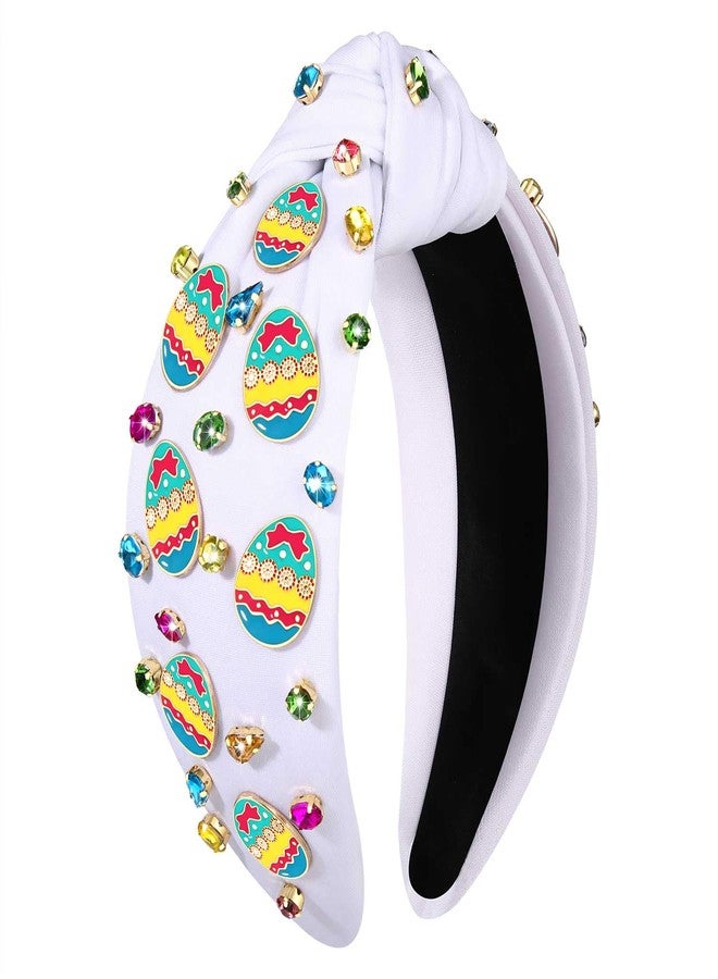 CEALXHENY Easter Headbands for Women Beaded Carrot Rabbit Bunny Headbands Colorful Happy Easter Headband White Pink Rhinestone Jeweled Knotted Headband Spring Easter Hair Accessories Gifts (Easter Egg A) - Image 1
