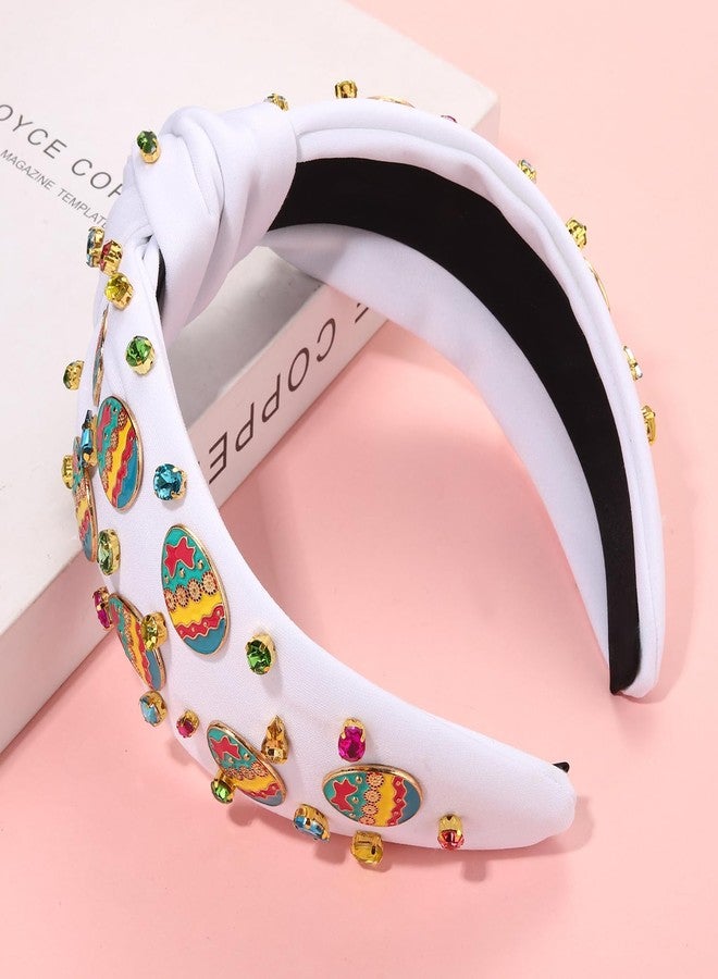 CEALXHENY Easter Headbands for Women Beaded Carrot Rabbit Bunny Headbands Colorful Happy Easter Headband White Pink Rhinestone Jeweled Knotted Headband Spring Easter Hair Accessories Gifts (Easter Egg A) - Image 2