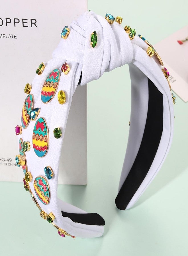 CEALXHENY Easter Headbands for Women Beaded Carrot Rabbit Bunny Headbands Colorful Happy Easter Headband White Pink Rhinestone Jeweled Knotted Headband Spring Easter Hair Accessories Gifts (Easter Egg A) - Image 3
