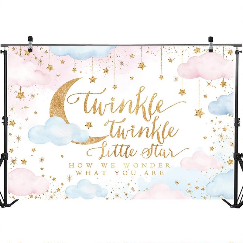 Mocsicka Twinkle Twinkle Little Star Backdrop 7x5ft Gender Reveal Boy or Girl Party Background Decorations Pink and Blue Cloud Moon Baby Shower Decorations Photoshoot Backdrops - Image 4