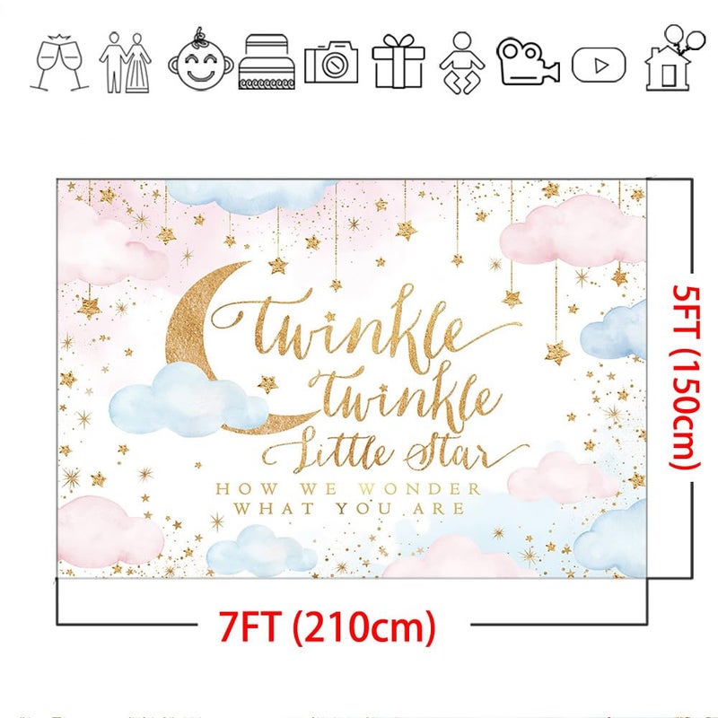 Mocsicka Twinkle Twinkle Little Star Backdrop 7x5ft Gender Reveal Boy or Girl Party Background Decorations Pink and Blue Cloud Moon Baby Shower Decorations Photoshoot Backdrops - Image 5