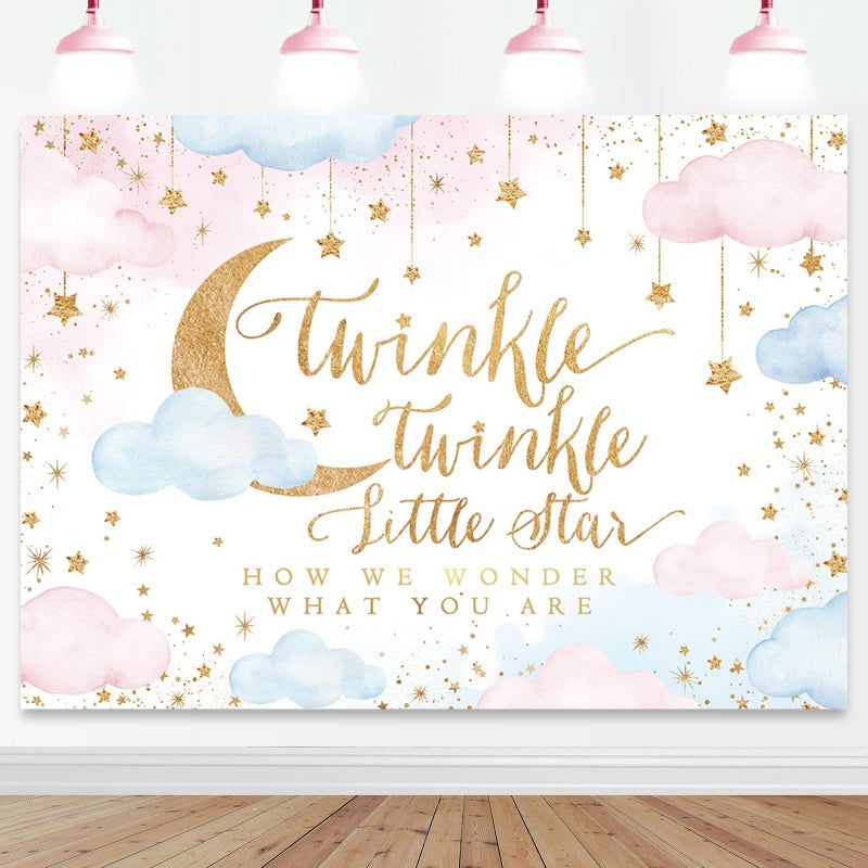 Mocsicka Twinkle Twinkle Little Star Backdrop 7x5ft Gender Reveal Boy or Girl Party Background Decorations Pink and Blue Cloud Moon Baby Shower Decorations Photoshoot Backdrops - Image 1