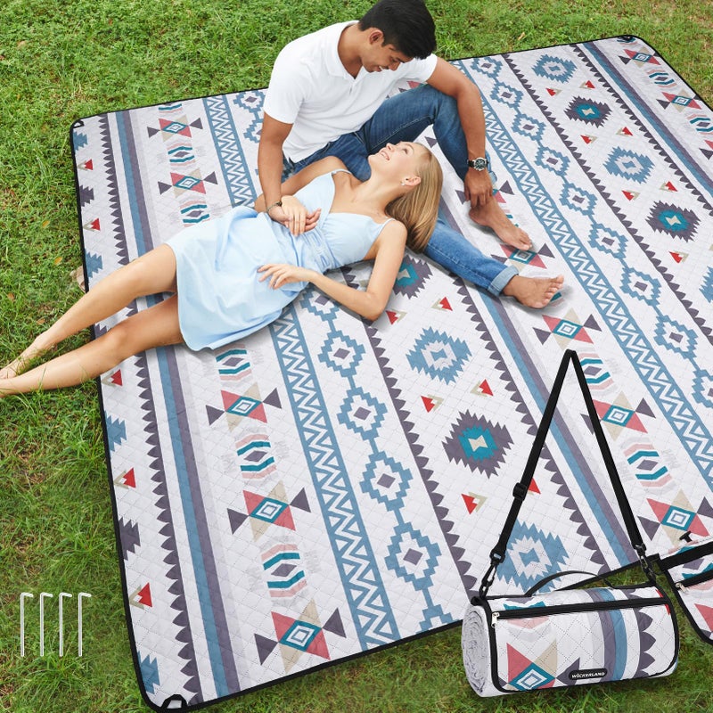 WICKERLAND Picnic Blankets Extra Large - Beach Blanket Waterproof Sandproof with Shoulder Strap, Machine Washable, Outdoor Blanket with Stakes for Grass Concert, Park, Lawn,Travel,Spring Summer. Navy - Image 1