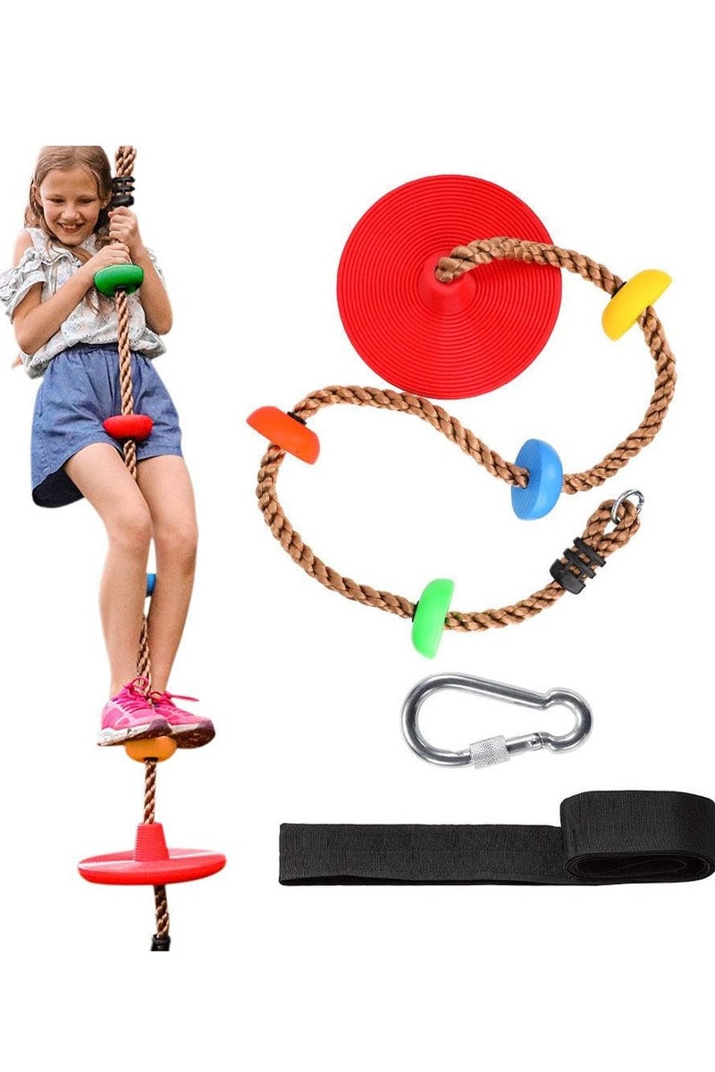 Disc Rope Swing Seat for Kids, Including Hanging Strap u0026 Carabiner, Children's Day Gift Kids Toys Indoor Outdoor Playground Swing Set Accessories - Red - Image 1