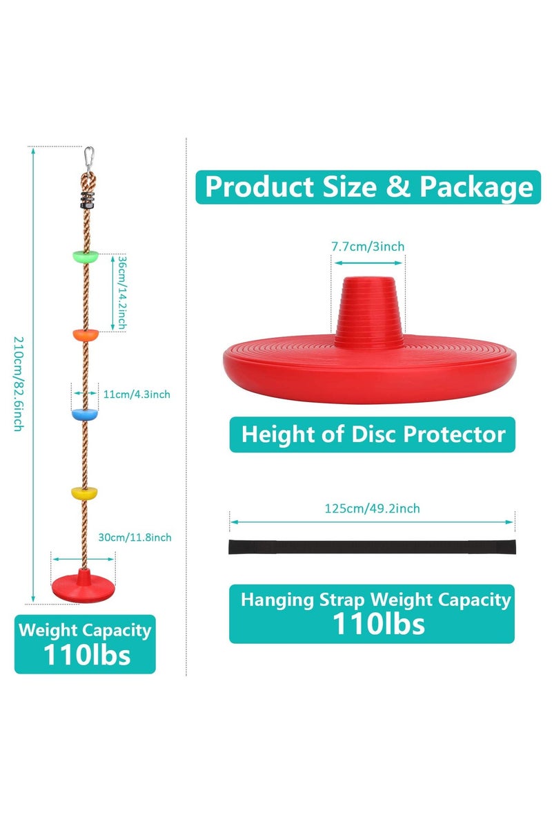 Disc Rope Swing Seat for Kids, Including Hanging Strap u0026 Carabiner, Children's Day Gift Kids Toys Indoor Outdoor Playground Swing Set Accessories - Red - Image 4